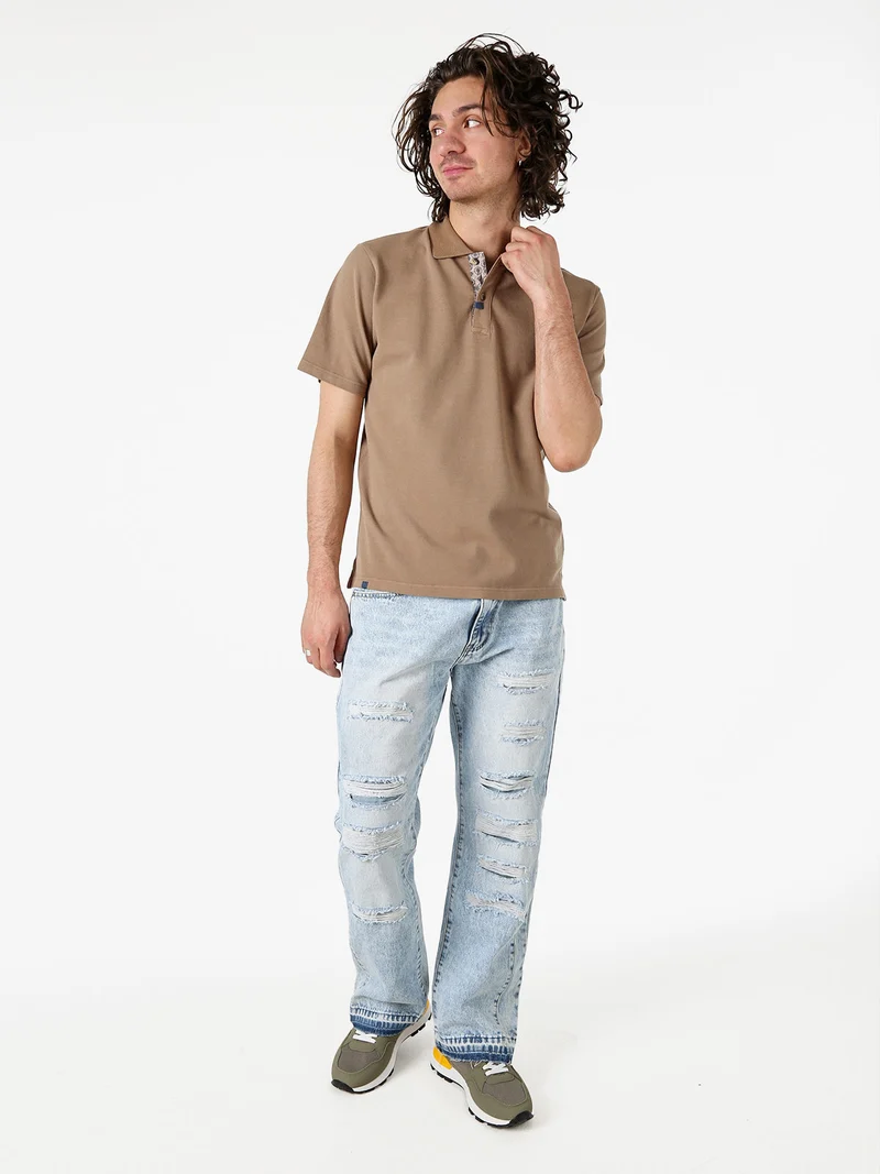 Polo in cotone da uomo a maniche corte - taupe