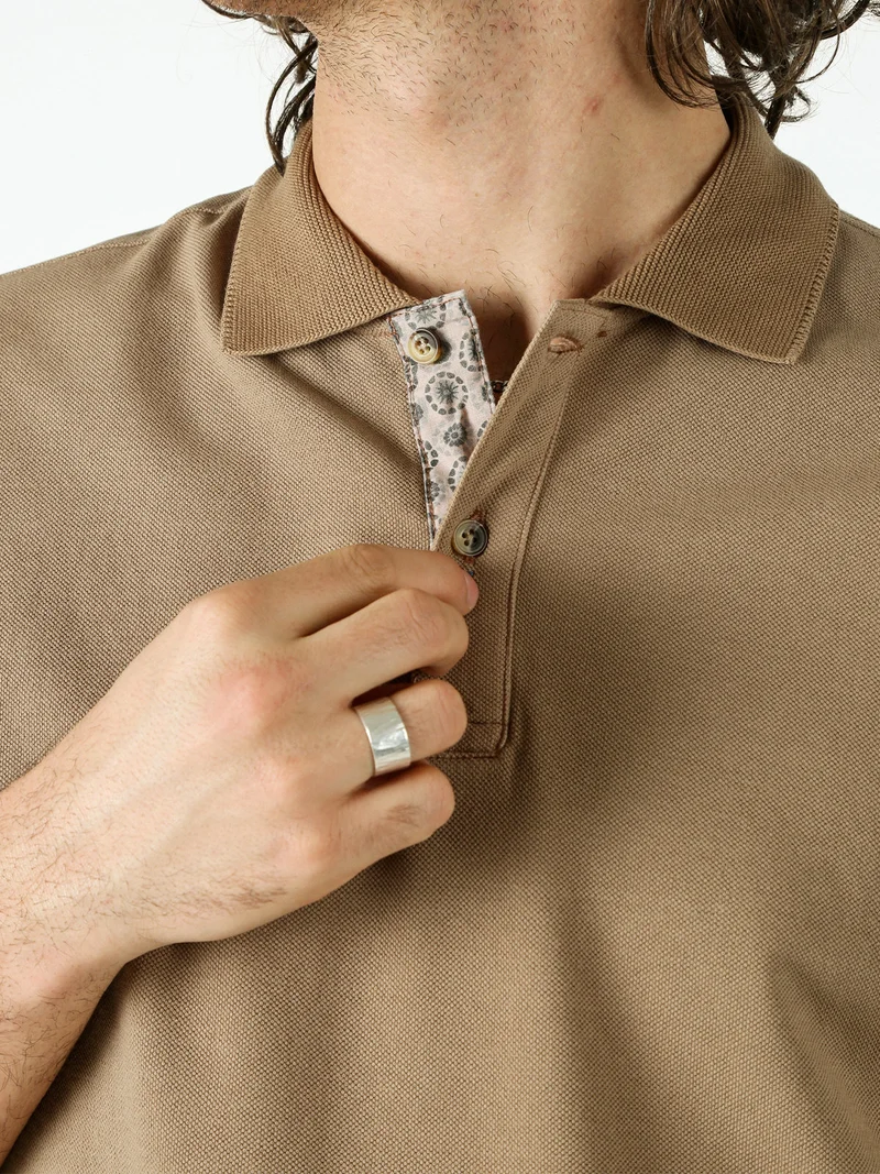 Polo in cotone da uomo a maniche corte - taupe