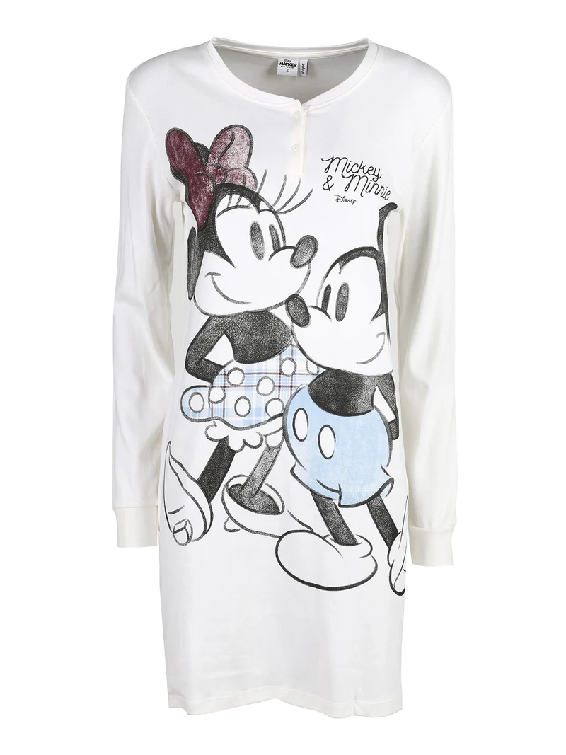 Minnie camicia da notte girocollo a maniche lunghe - panna