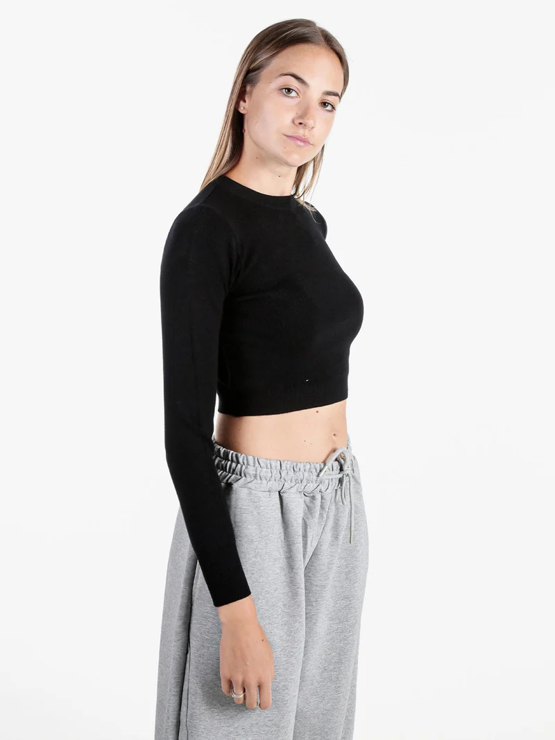 Maglia donna cropped a costine - nero