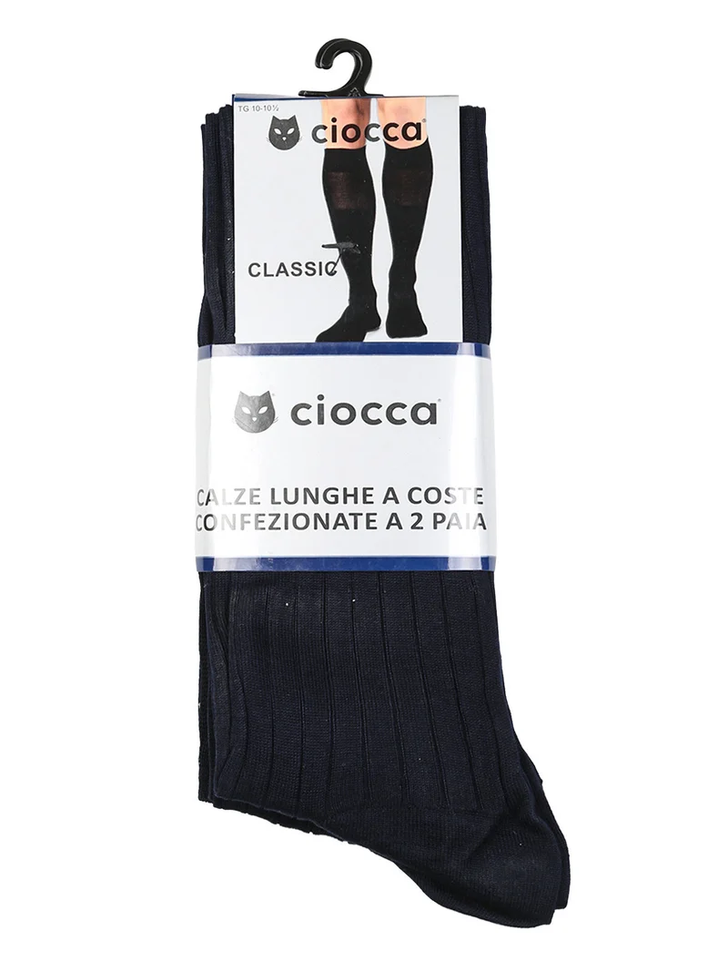 Confezione da 2 paia di calze lunghe da uomo in cotone mercerizzato a coste - blu scuro
