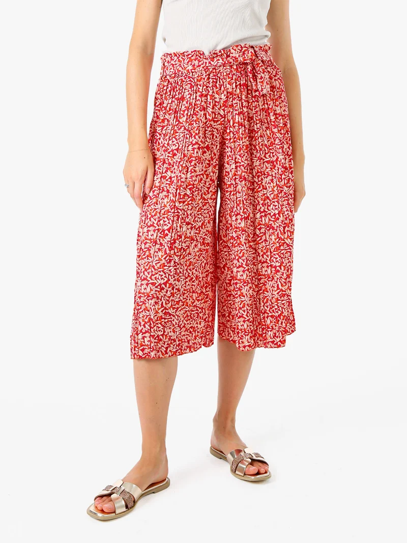 Pantaloni donna culotte con stampa floreale - rosso