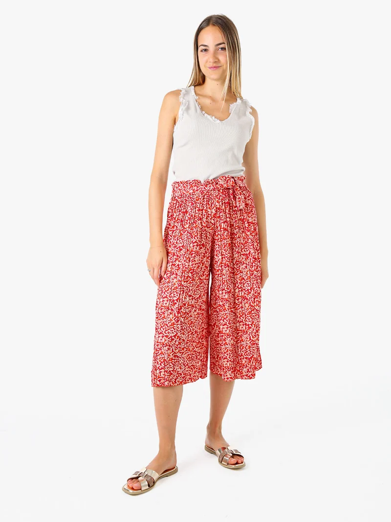 Pantaloni donna culotte con stampa floreale - rosso