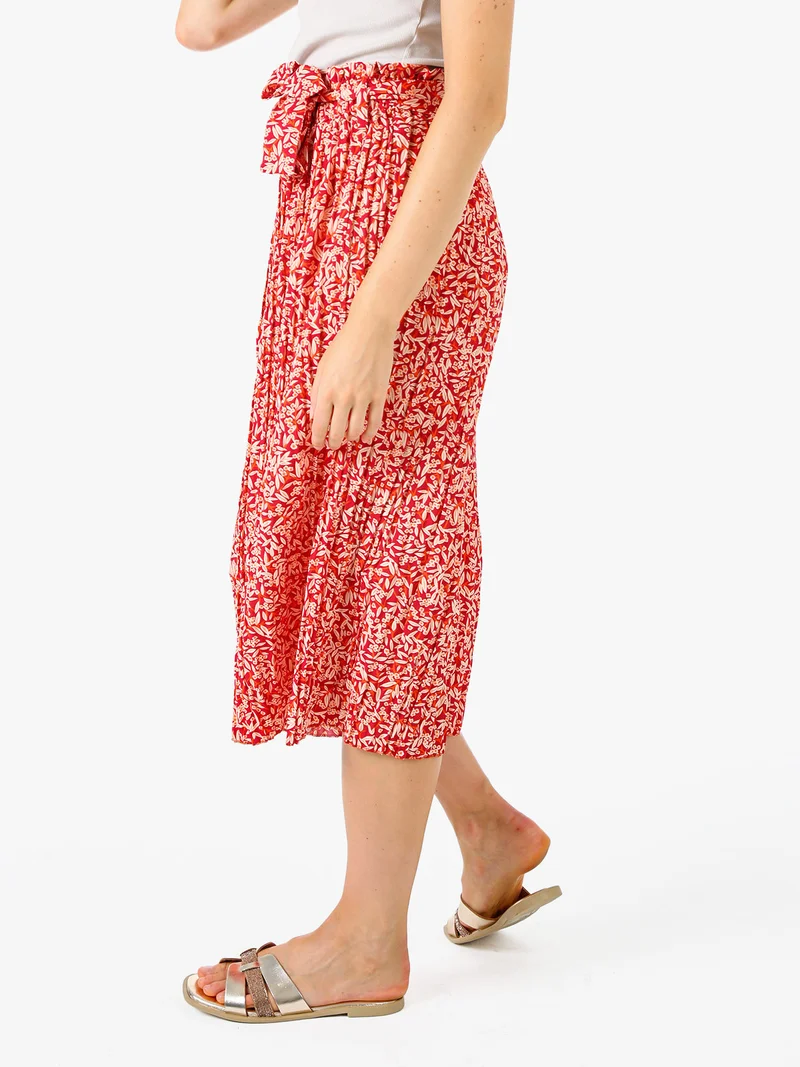 Pantaloni donna culotte con stampa floreale - rosso