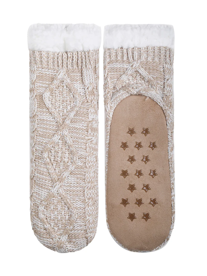 Babbucce antiscivolo da donna con interno di pelo - beige