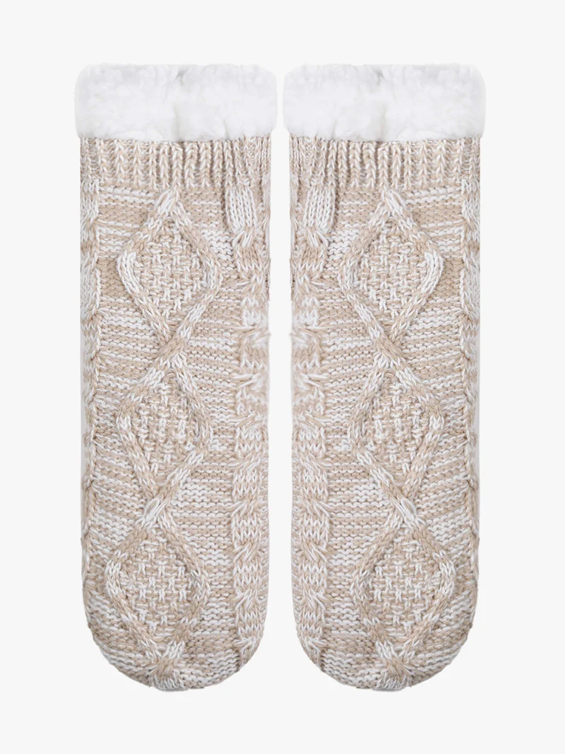 Babbucce antiscivolo da donna con interno di pelo - beige