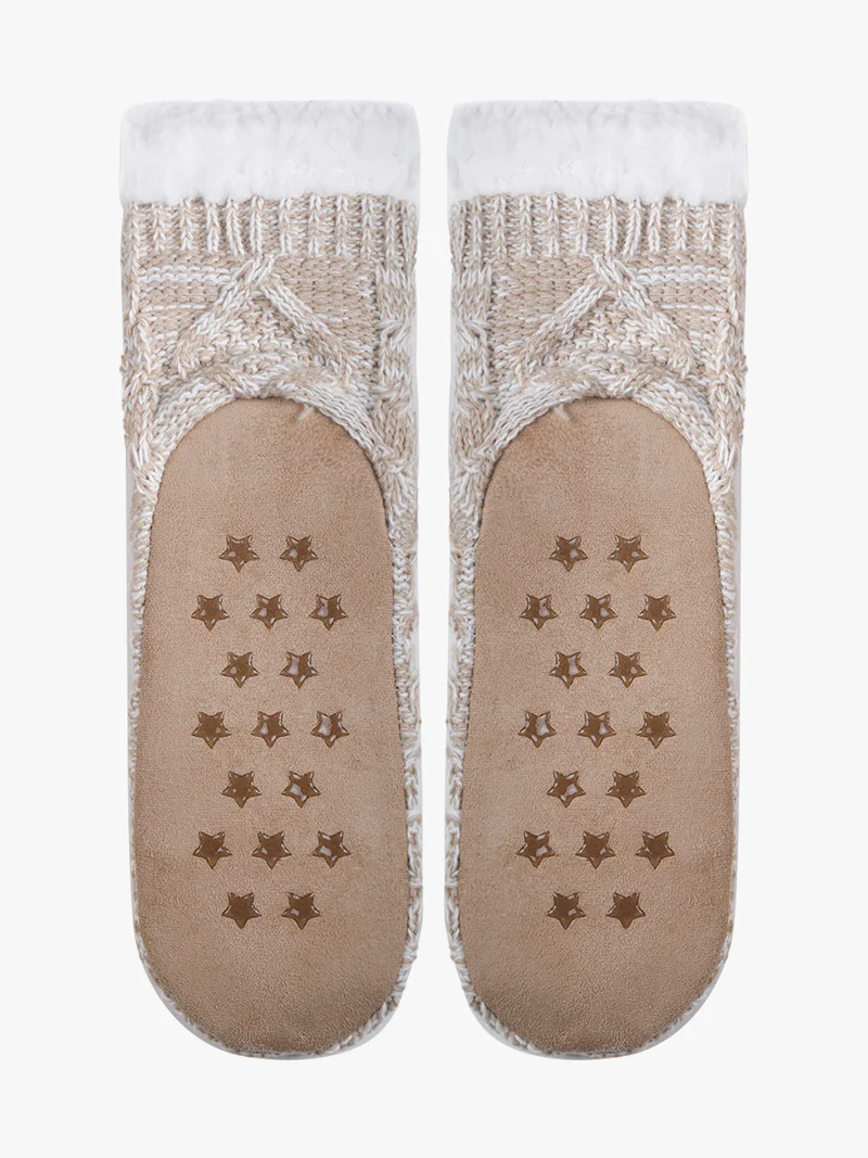 Babbucce antiscivolo da donna con interno di pelo - beige