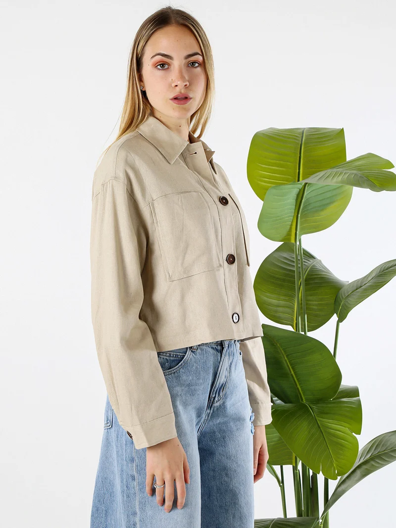 Giacca oversize da donna in misto cotone e lino - khaki