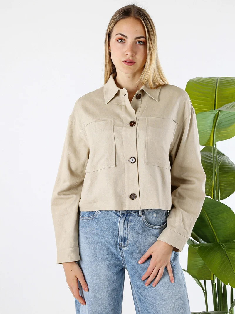 Giacca oversize da donna in misto cotone e lino - khaki