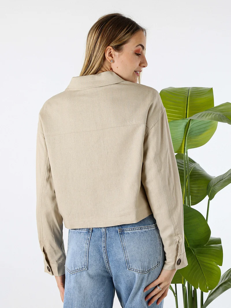 Giacca oversize da donna in misto cotone e lino - khaki