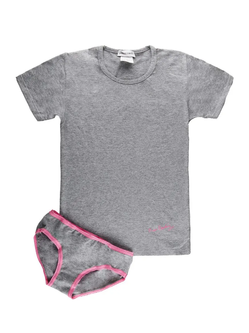 Completo intimo bambina t-shirt + slip - grigio