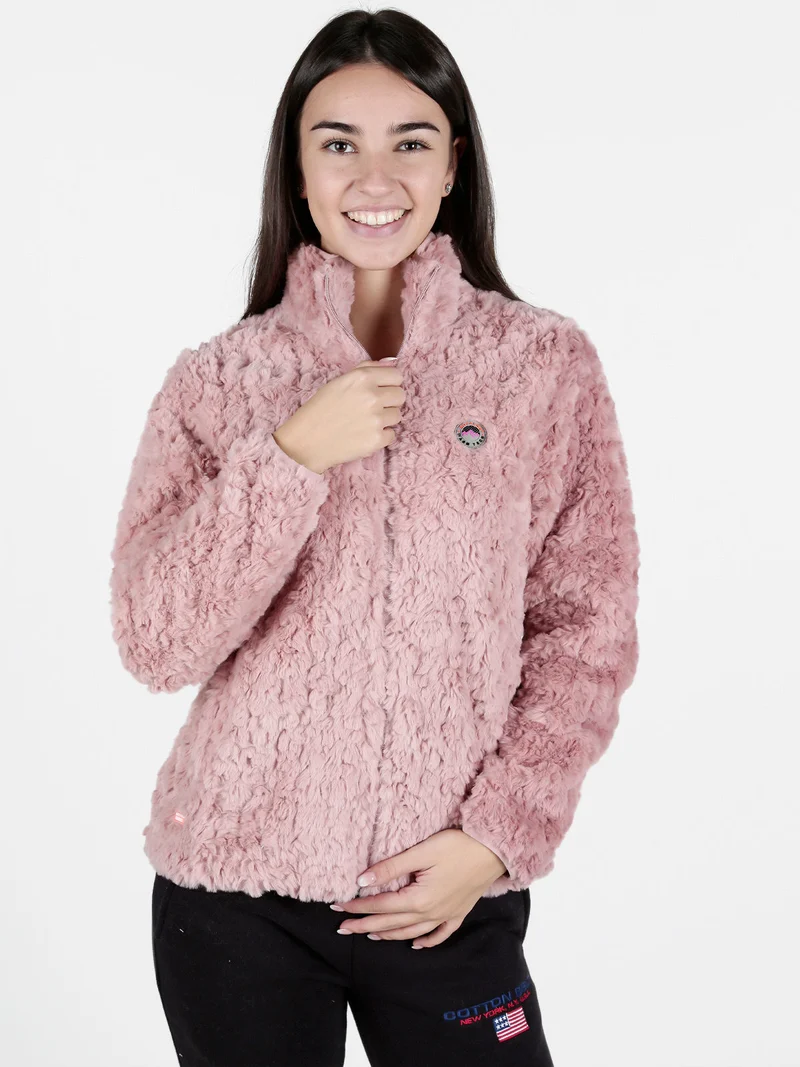 Giacca donna sportiva in ecopelo con zip - cipria