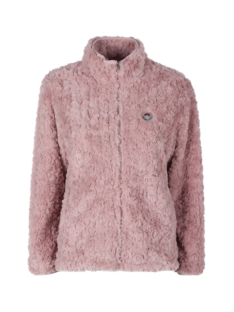Giacca donna sportiva in ecopelo con zip - cipria