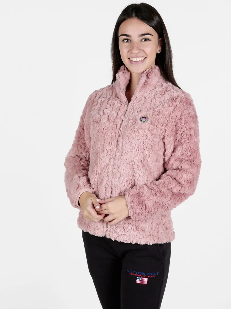 Giacca donna sportiva in ecopelo con zip - cipria