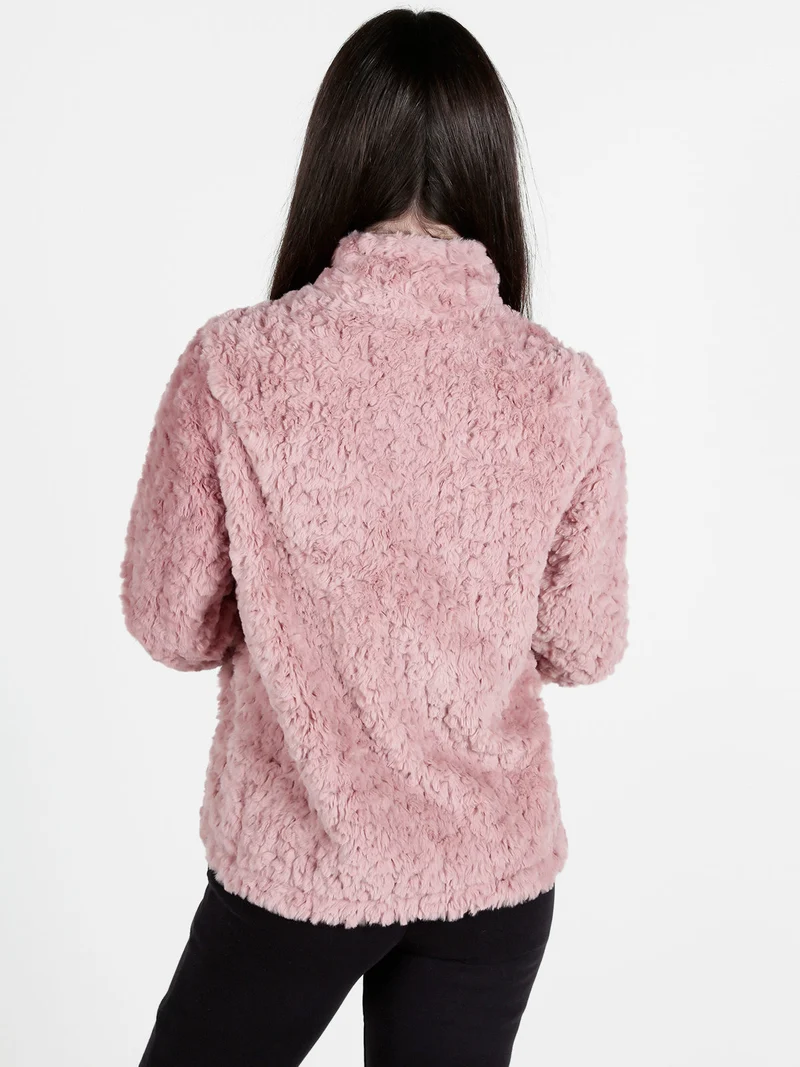 Giacca donna sportiva in ecopelo con zip - cipria