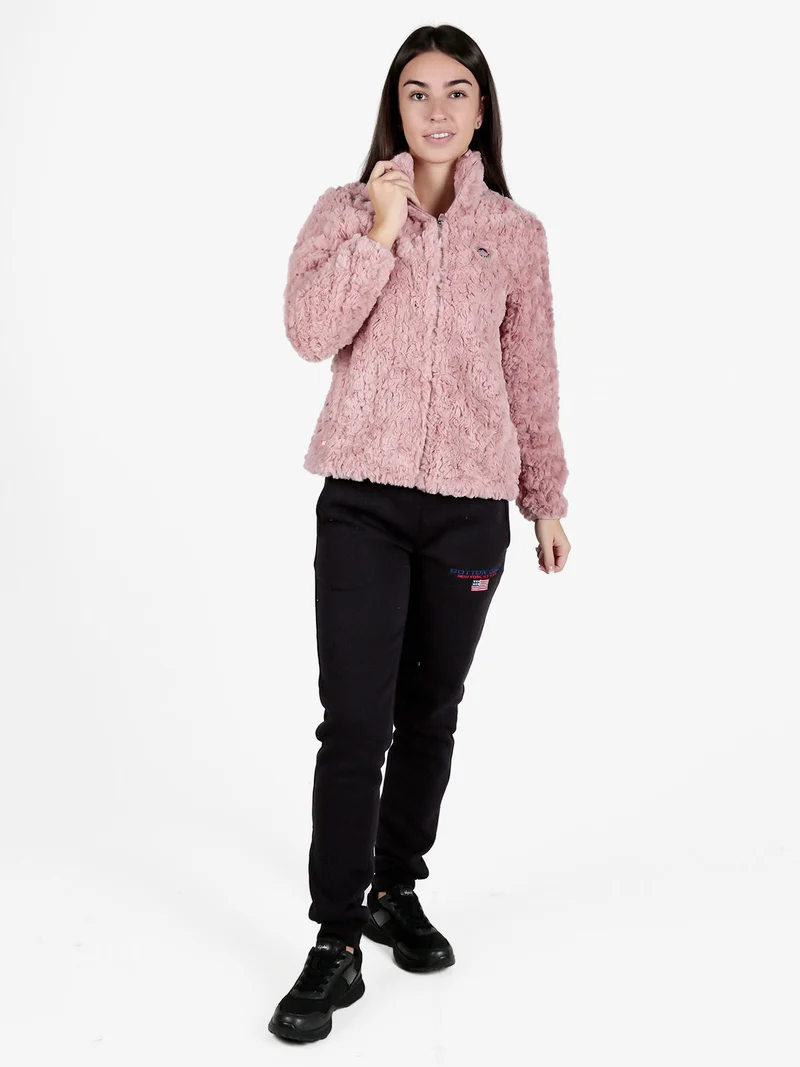 Giacca donna sportiva in ecopelo con zip - cipria