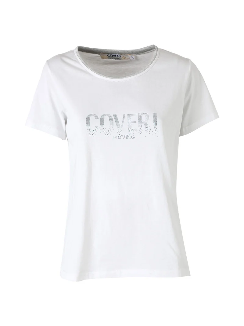 T-shirt donna in cotone con strass - bianco