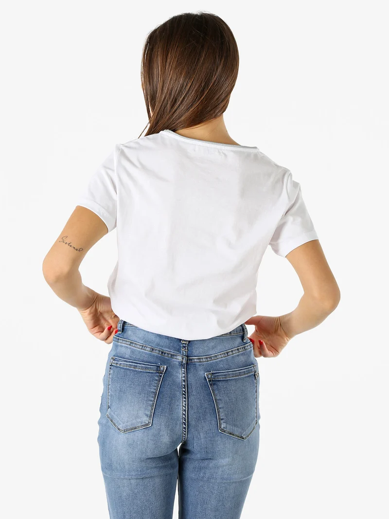 T-shirt donna in cotone con strass - bianco