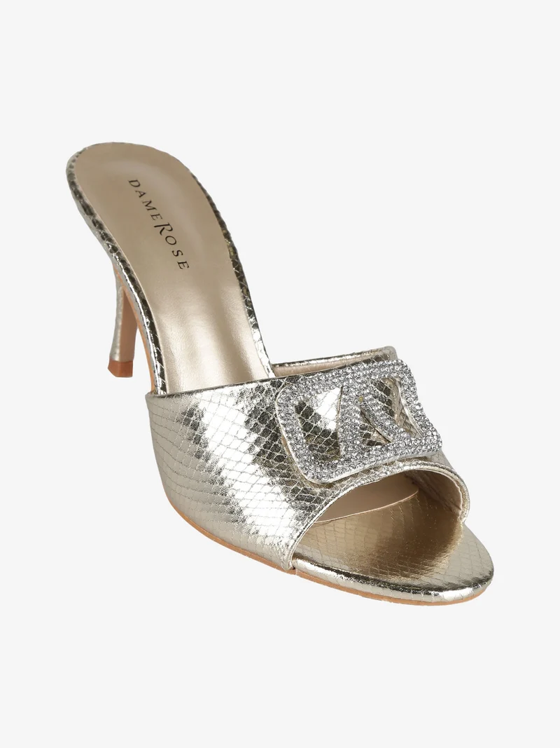 Ciabatte donna con tacco e strass - oro