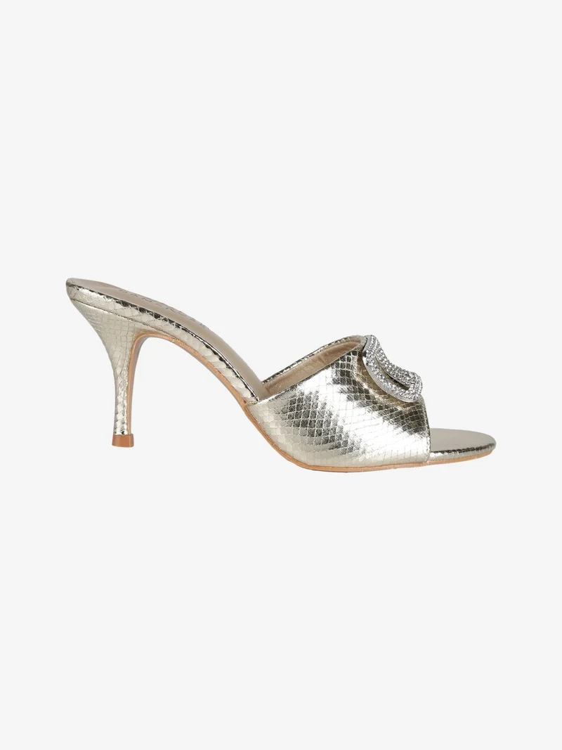 Ciabatte donna con tacco e strass - oro