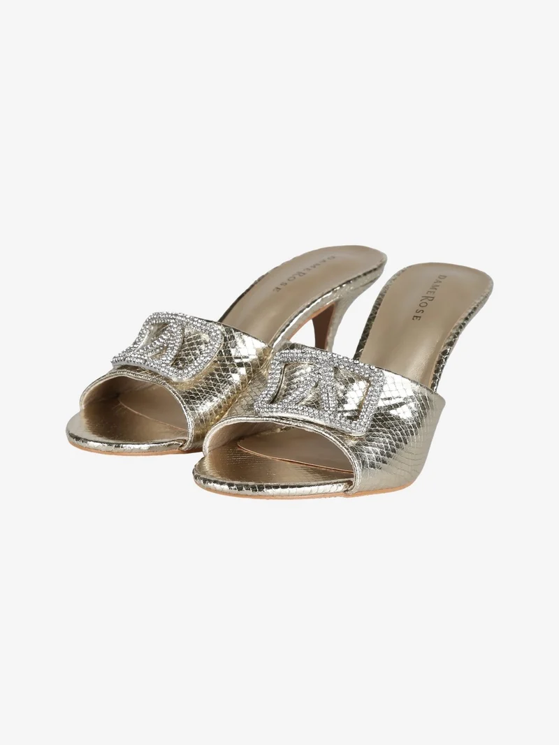 Ciabatte donna con tacco e strass - oro