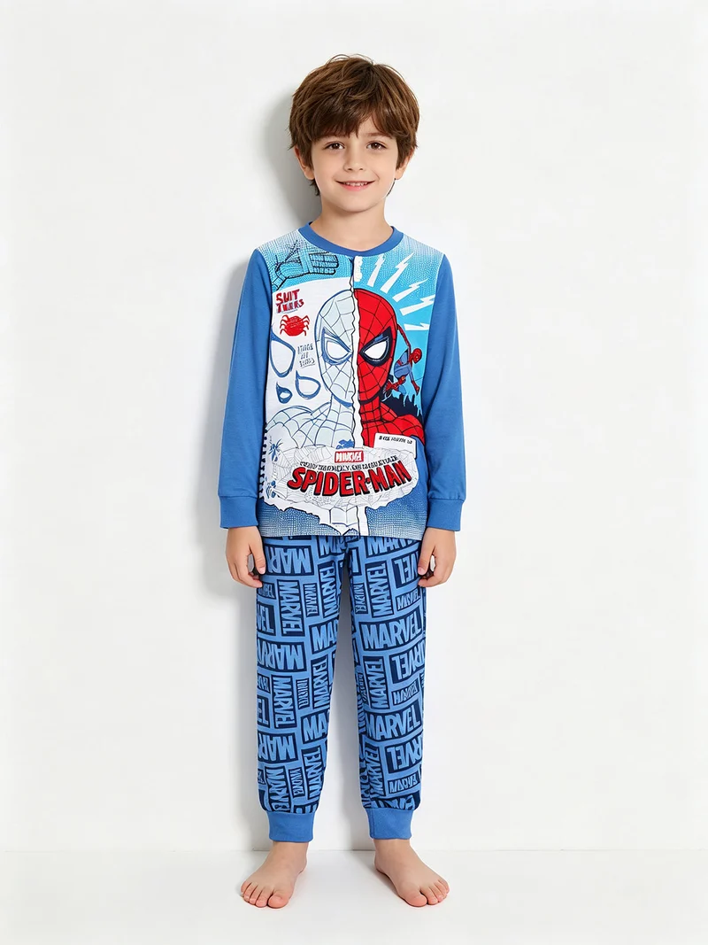 Pigiama lungo da bambino in cotone con stampe - azzurro