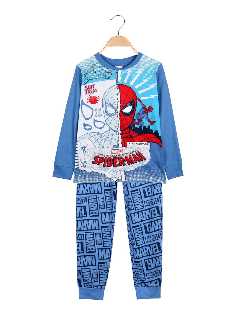 Pigiama lungo da bambino in cotone con stampe - azzurro