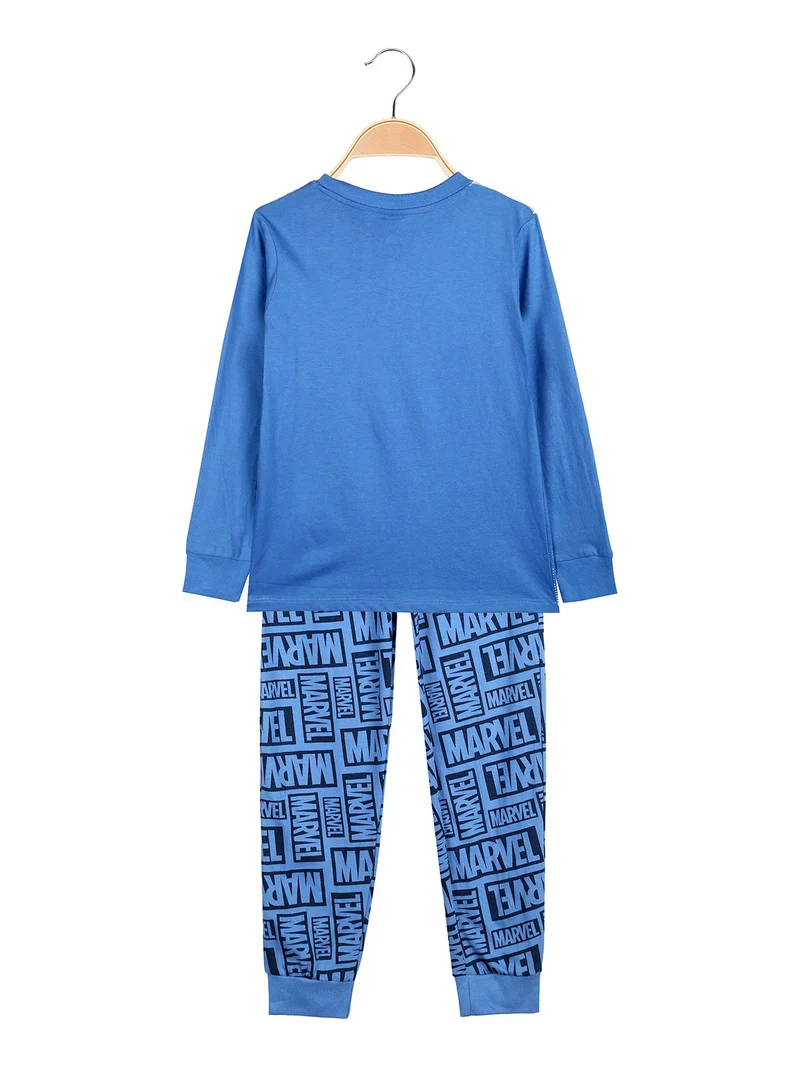 Pigiama lungo da bambino in cotone con stampe - azzurro