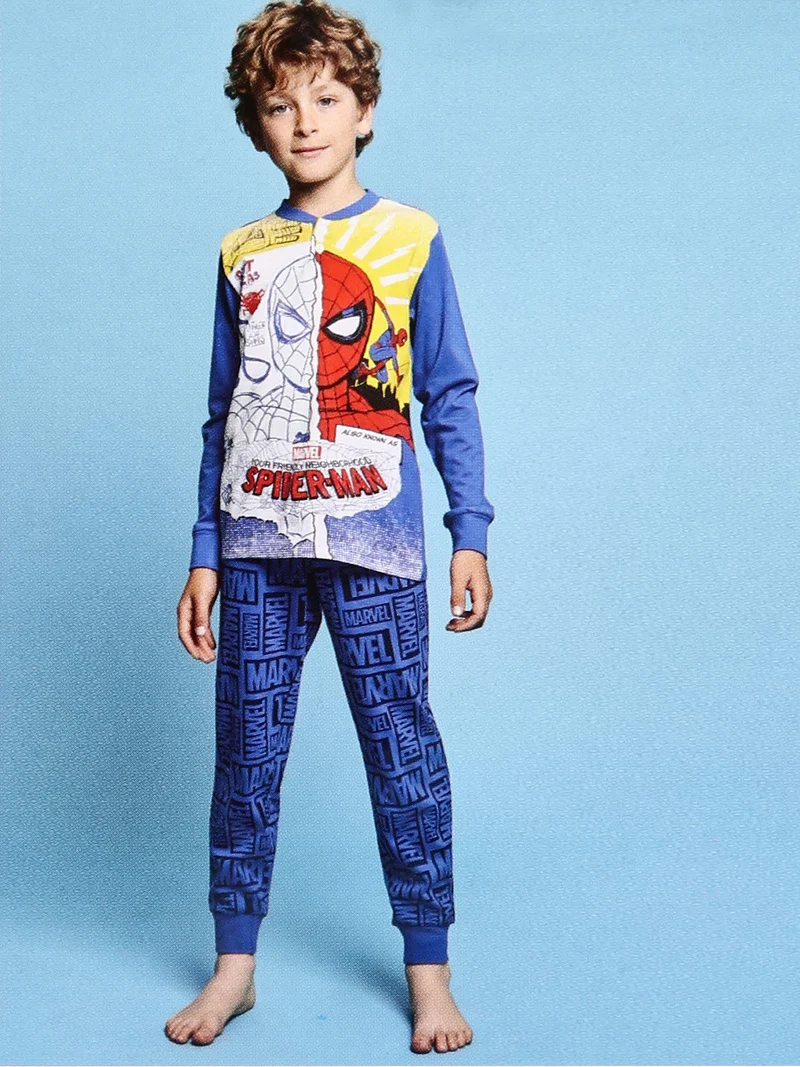 Pigiama lungo da bambino in cotone con stampe - azzurro