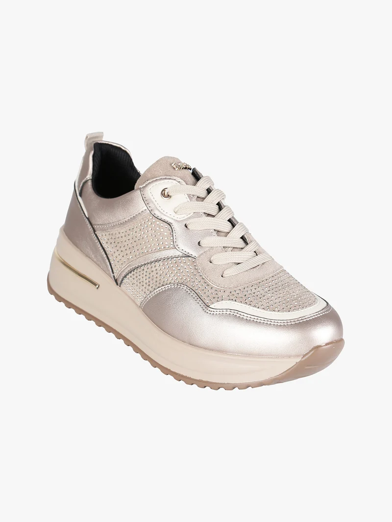 Sneakers donna con strass e platform - beige