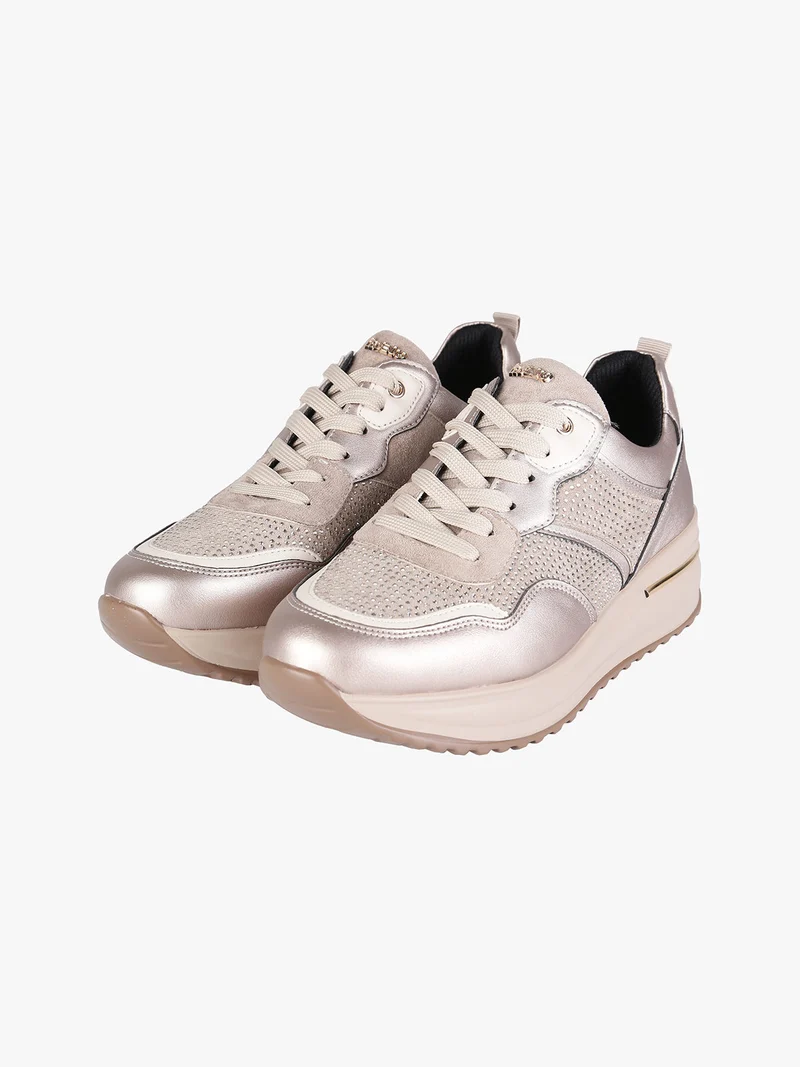 Sneakers donna con strass e platform - beige