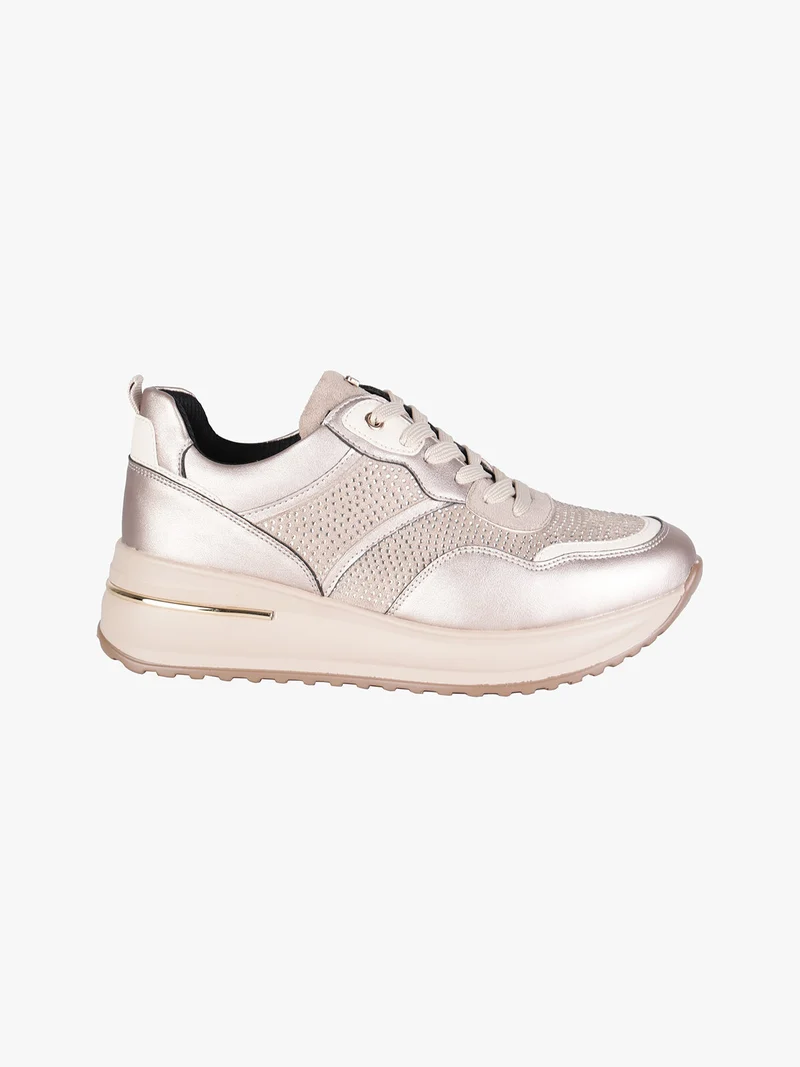 Sneakers donna con strass e platform - beige