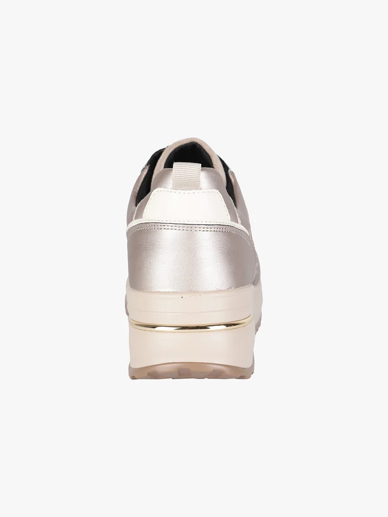 Sneakers donna con strass e platform - beige
