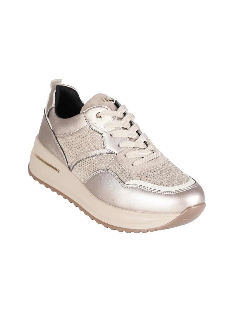 Sneakers donna con strass e platform - beige