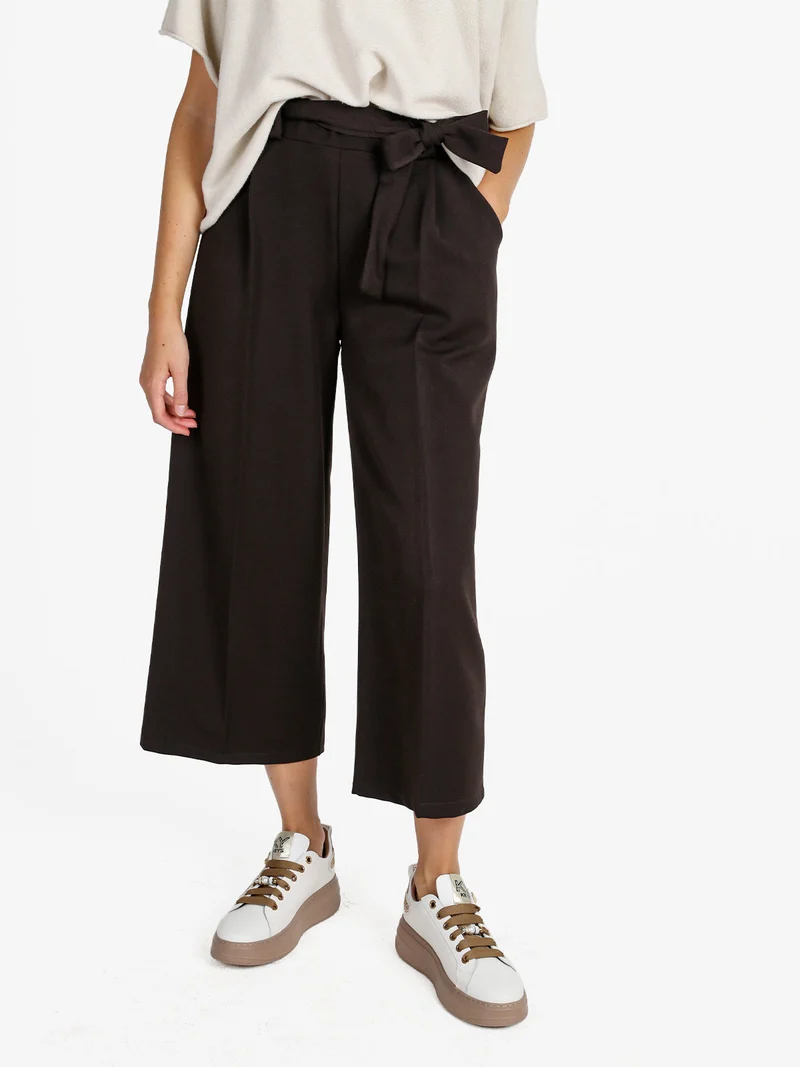 Pantaloni donna a palazzo tinta unita - moro