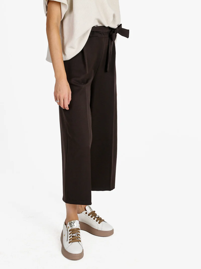 Pantaloni donna a palazzo tinta unita - moro