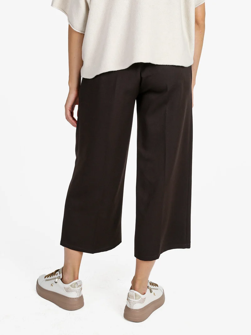 Pantaloni donna a palazzo tinta unita - moro