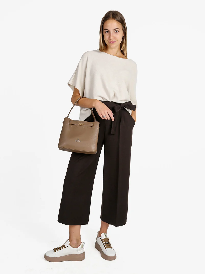 Pantaloni donna a palazzo tinta unita - moro