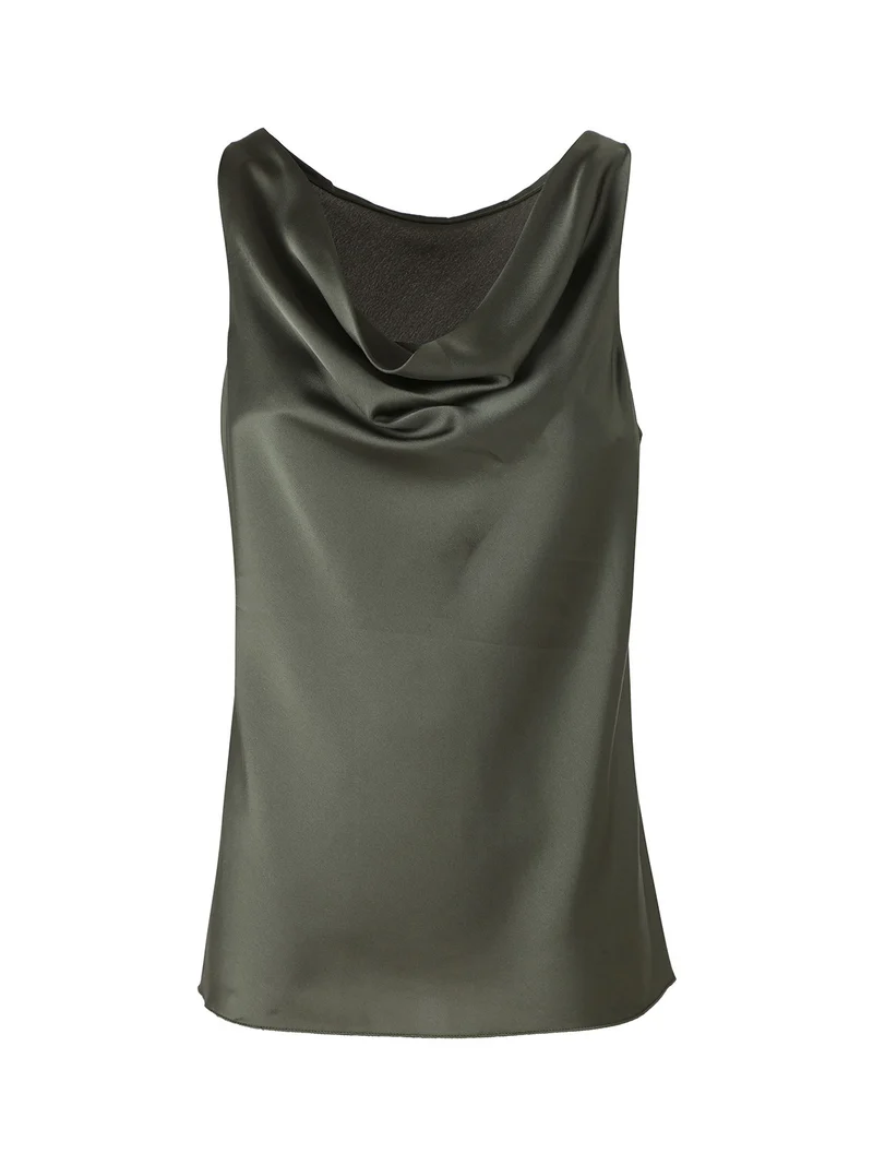 Top donna smanicato con scollo a cascata in tessuto effetto raso - verde