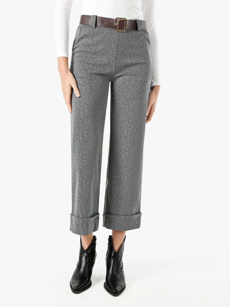 Pantaloni donna cropp a gamba larga con stampa texture - grigio