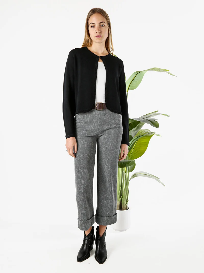 Pantaloni donna cropp a gamba larga con stampa texture - grigio