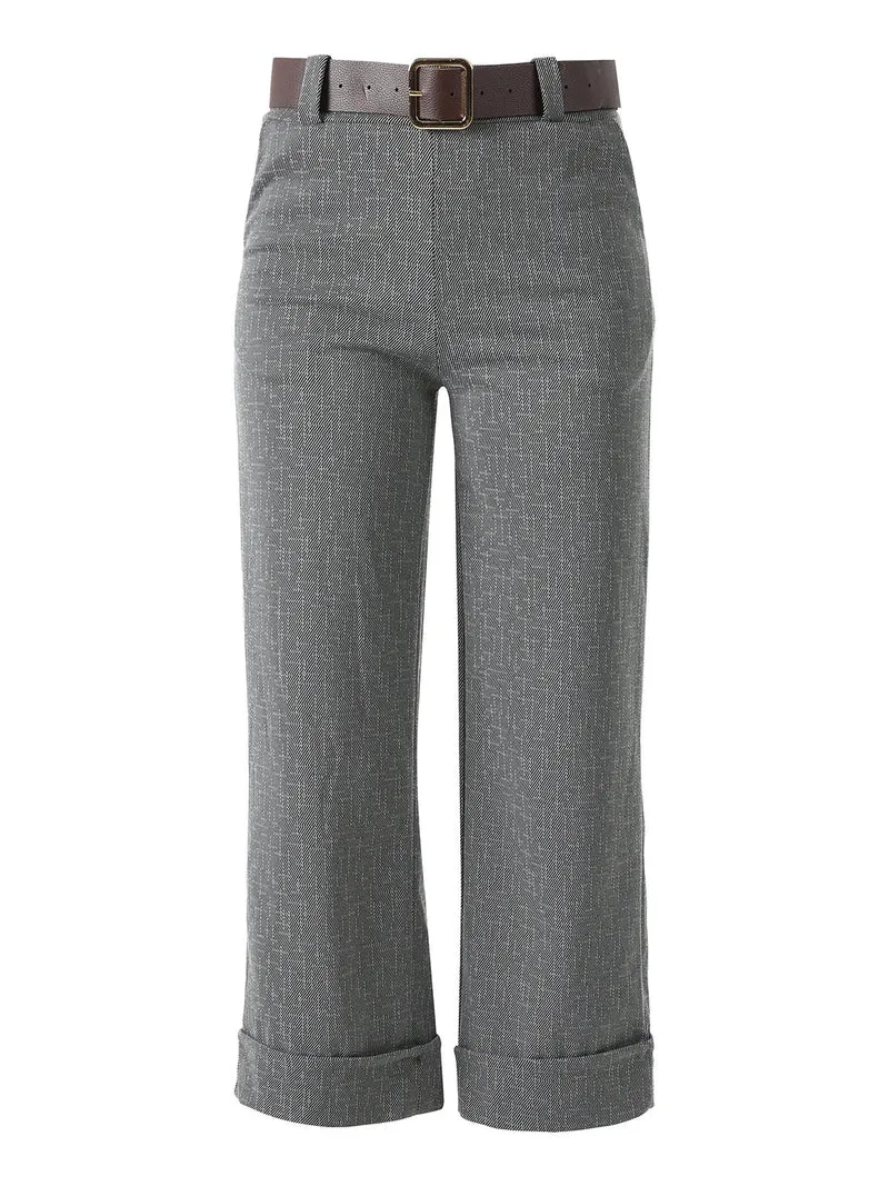 Pantaloni donna cropp a gamba larga con stampa texture - grigio