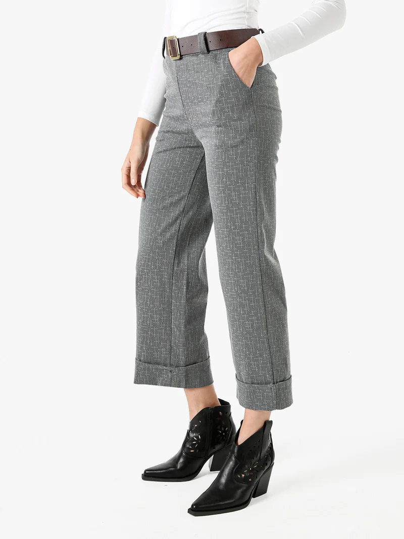 Pantaloni donna cropp a gamba larga con stampa texture - grigio