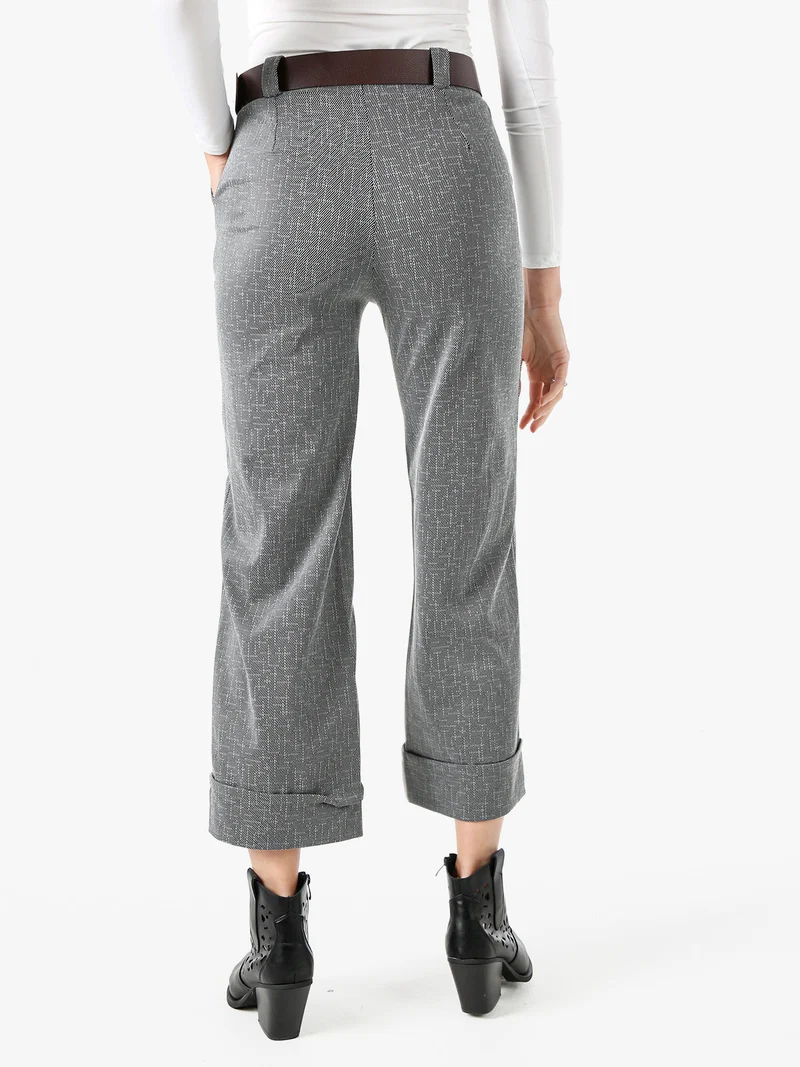 Pantaloni donna cropp a gamba larga con stampa texture - grigio