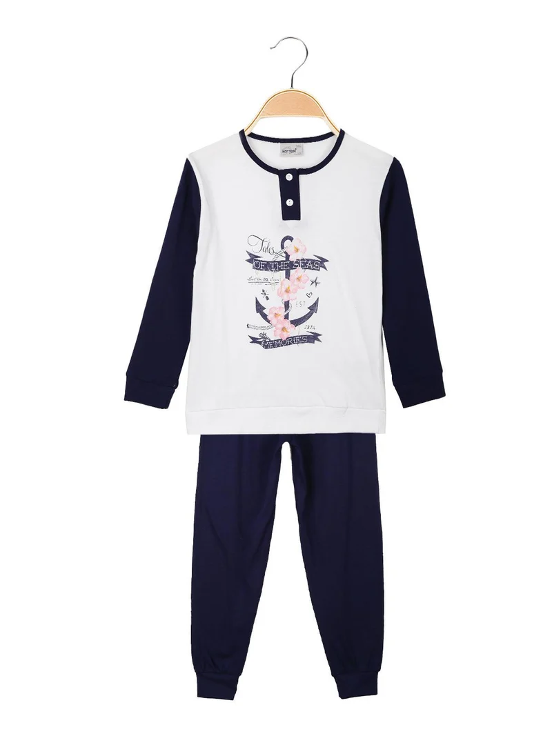 Pigiama lungo da bambina in cotone - blu scuro
