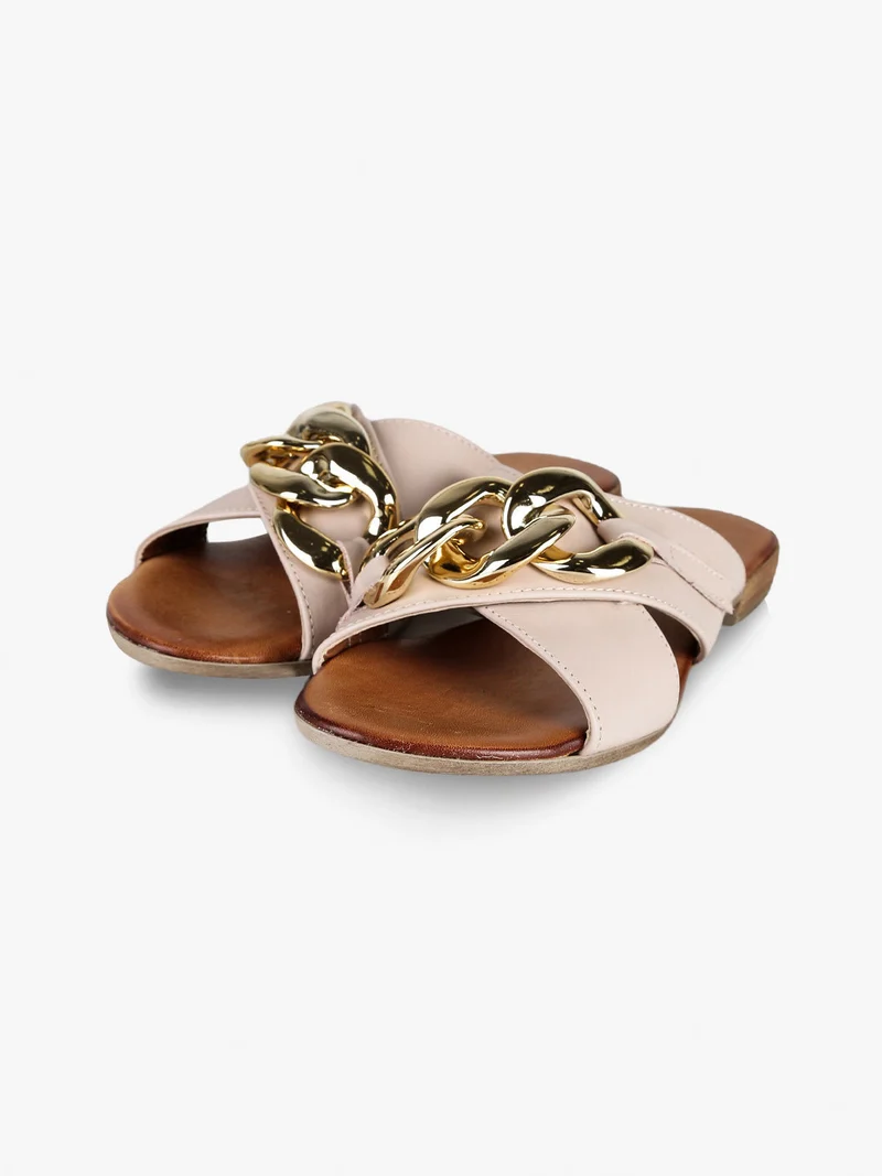 Ciabatte in pelle donna con catena - rosa