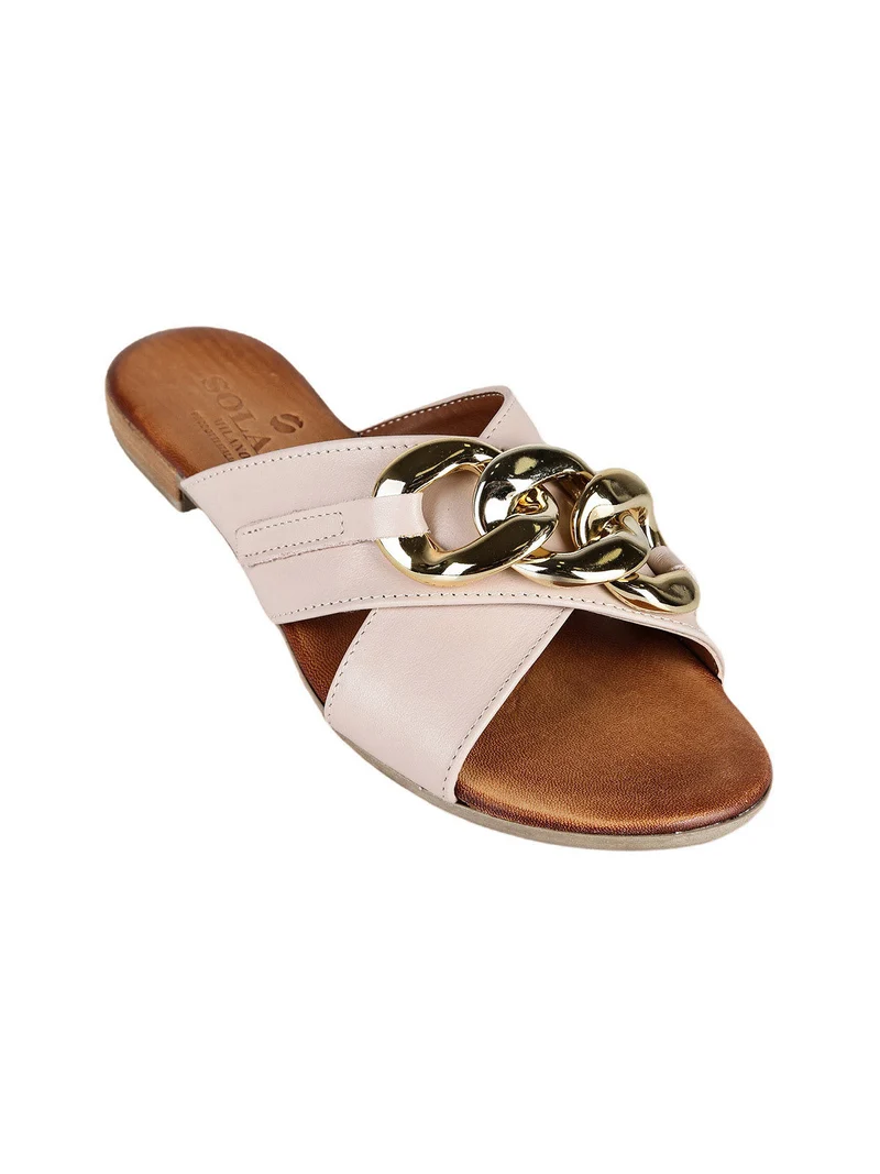 Ciabatte in pelle donna con catena - rosa