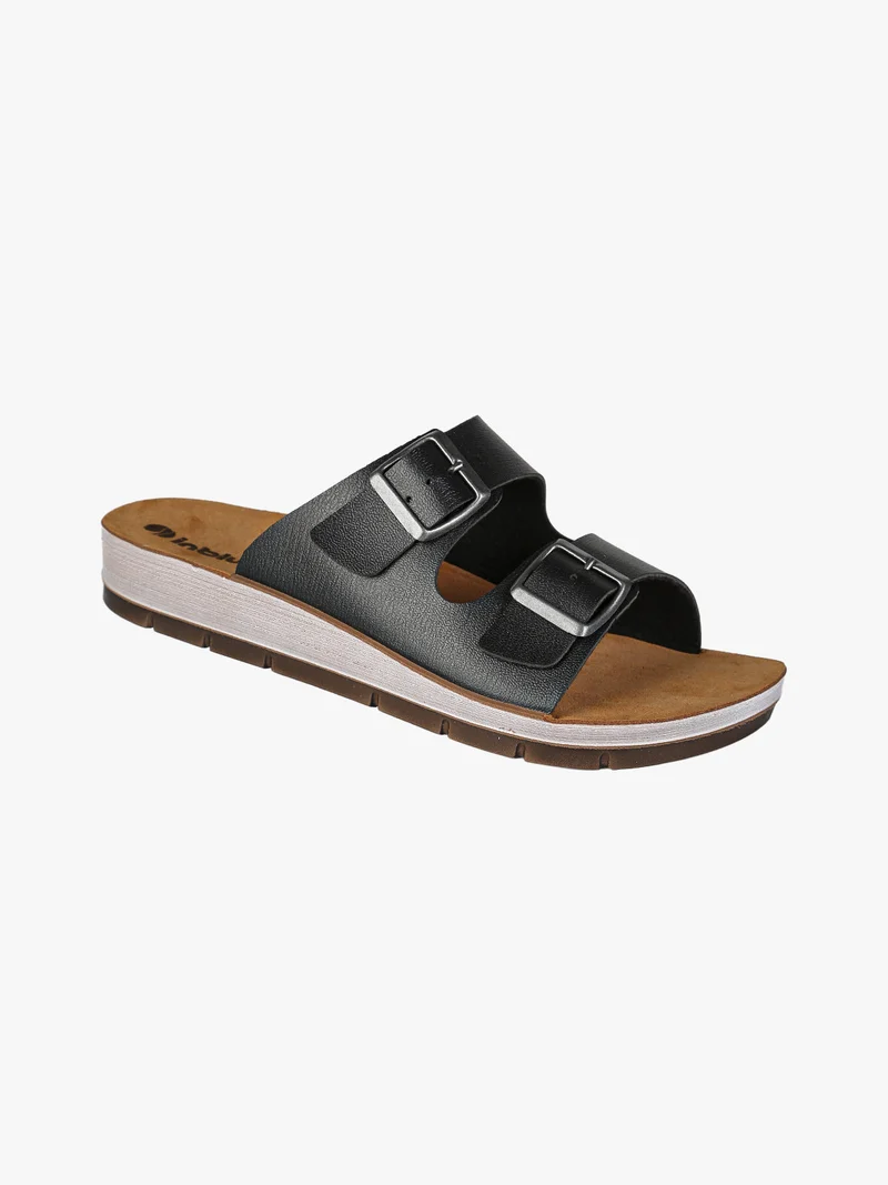 Ciabatte donna con doppia fascia e fibbie - nero