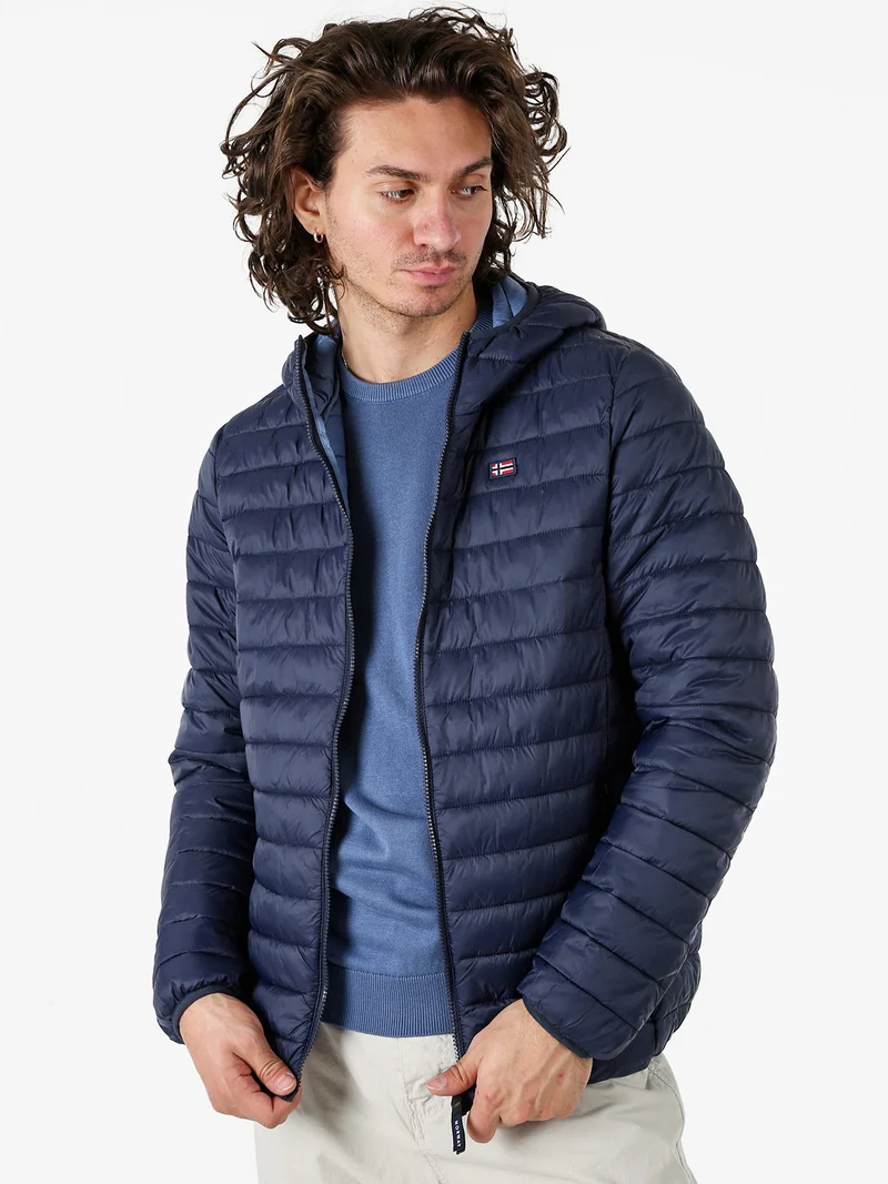 Giubbino da uomo modello 100 grammi con cappuccio e zip - blu scuro