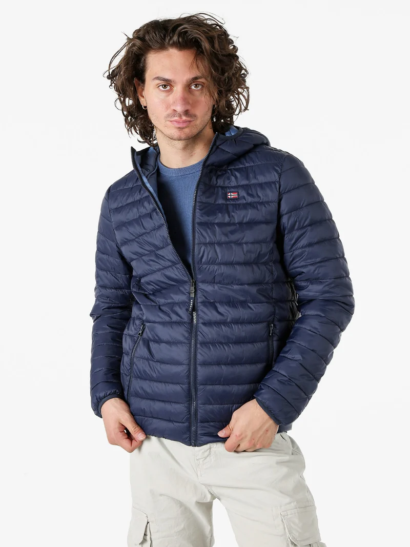 Giubbino da uomo modello 100 grammi con cappuccio e zip - blu scuro